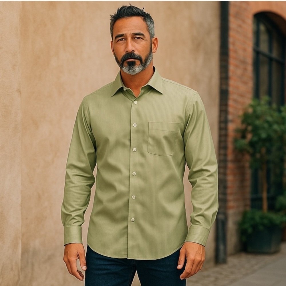 Perry Ellis Portfollio Men’s Dress Shirt Size 15.5-32/33 Green Wrinkle Free